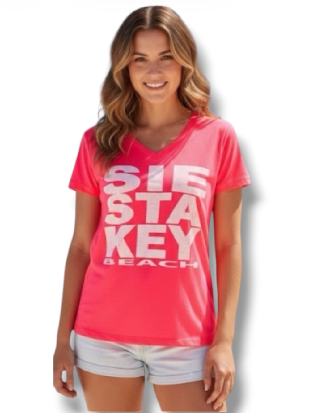 Siesta Key Beach Souvenir T-Shirt - Ocean Blue - Size Medium - Bright Pink 🍭